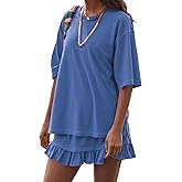 ICOBID Two Piece Skirt Set for Women Summer Casual Short Sleeve Tops Peplum Pleated Skirt Lounge Set 2 Piece Outfits