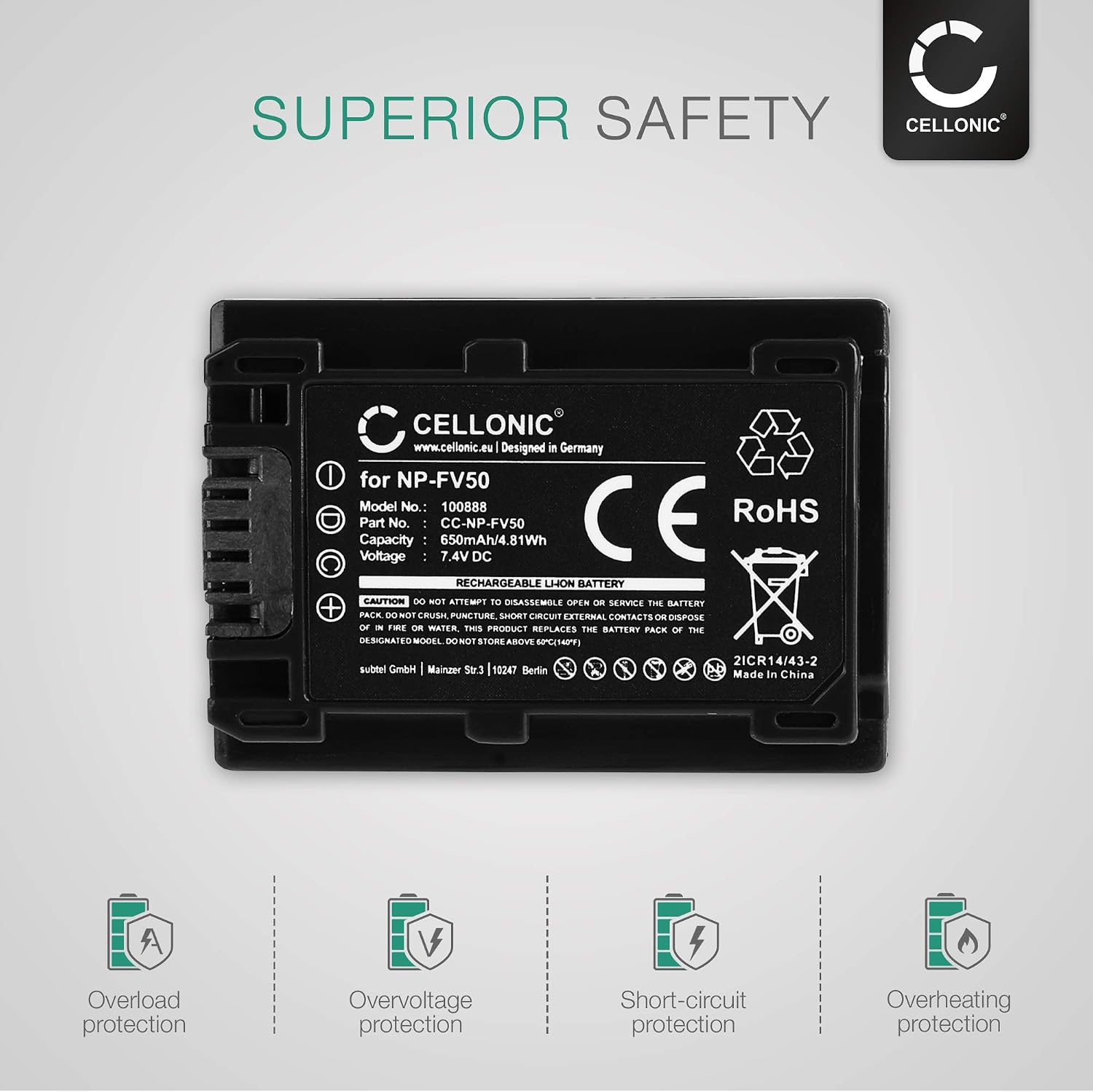 CELLONIC 1x Battery for Camera Compatible with Sony FDR-AX33, HDR-CX250, HDR-CX270, NP-FV70 - (650mAh, 7.4V) - Image 4
