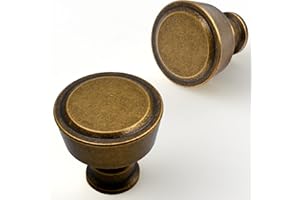 Asimerdeco 10 Pack Antique Brass Cabinet Knobs 1-1/5 Inch(30mm) Single Hole Cabinet Pulls Round Kitchen Cabinet Knobs Drawer 