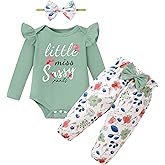 Latnnut Baby Girl Clothes Newborn Infant Cotton Ruffle Romper+ Floral Pants + Headband Sets Fall Winter Outfits