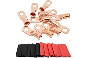MEYOOZIISU 10PCS 4 AWG-5/16 Wire Lugs - 4 Gauge Battery Cable Lugs, Copper Terminal Connectors, Ring Terminals, Marine Grade 