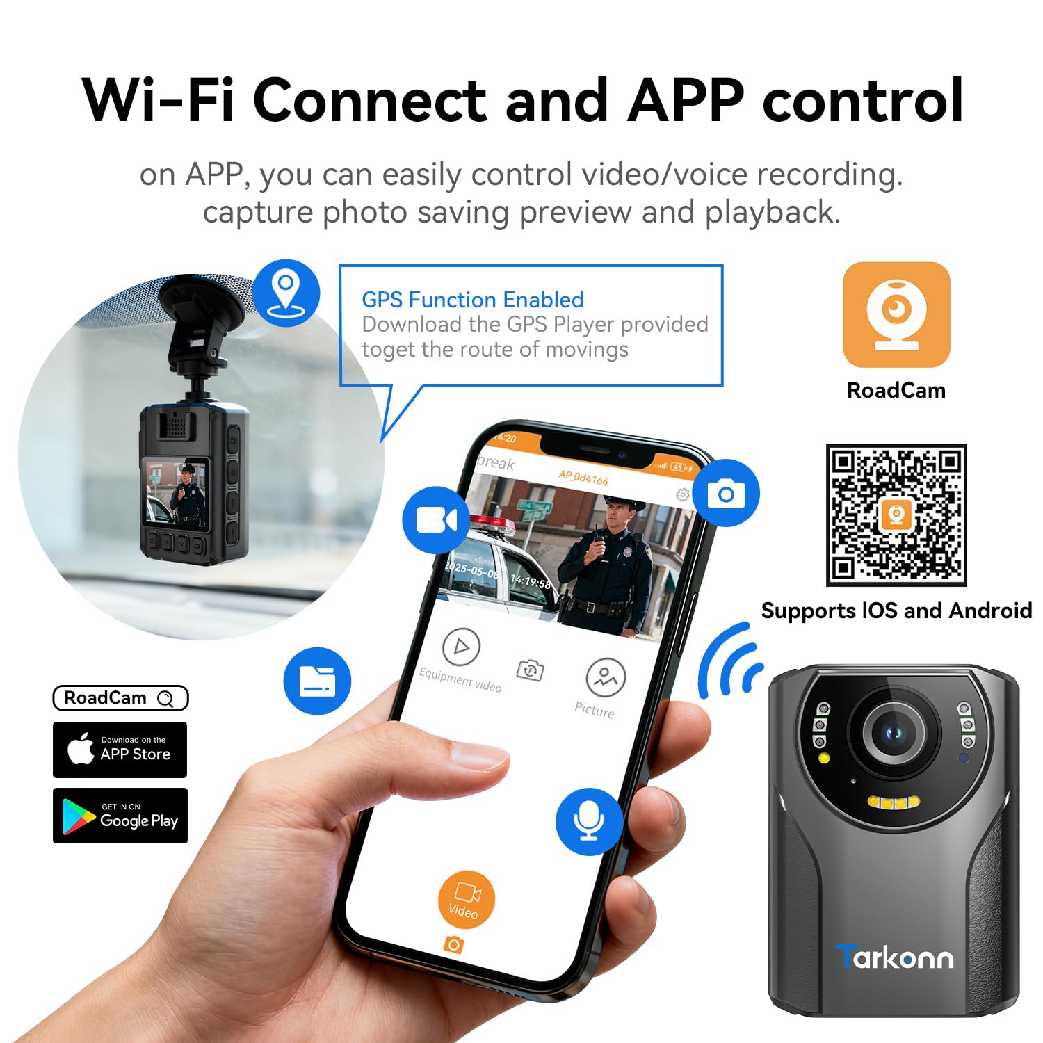 Tarkonn Body Camera, 1080P FHD Body Cam with Night Vision, 4000mah Battery, GPS, 64G Body Worn Camera for Law Enforcement