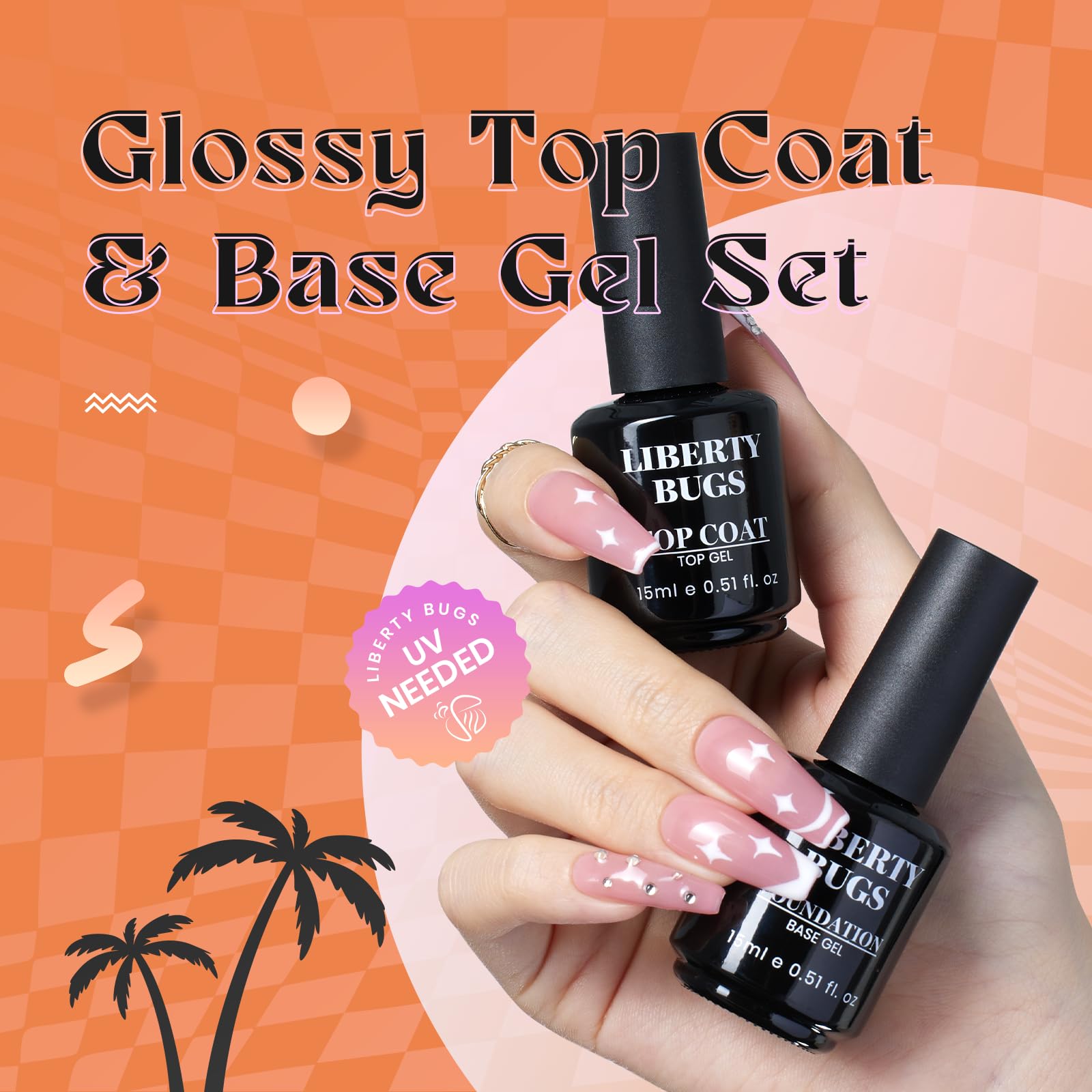 LIBERTY BUGS Gel Base and Top Coat Set 30ml,No Wipe