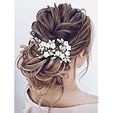Unicra Flower Bride Wedding Hair Pins Silver Crystal Bridal Hair Pieces Pearl Hair Accessories for Women and Girls (Pack of 3) (A-Silver)