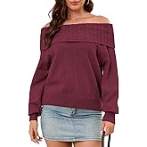 KOMEIANA Womens Off The Shoulder Sweater Batwing Sleeve Loose Knit Pullover Sweaters Jumper Tops Fall Winter Clothes