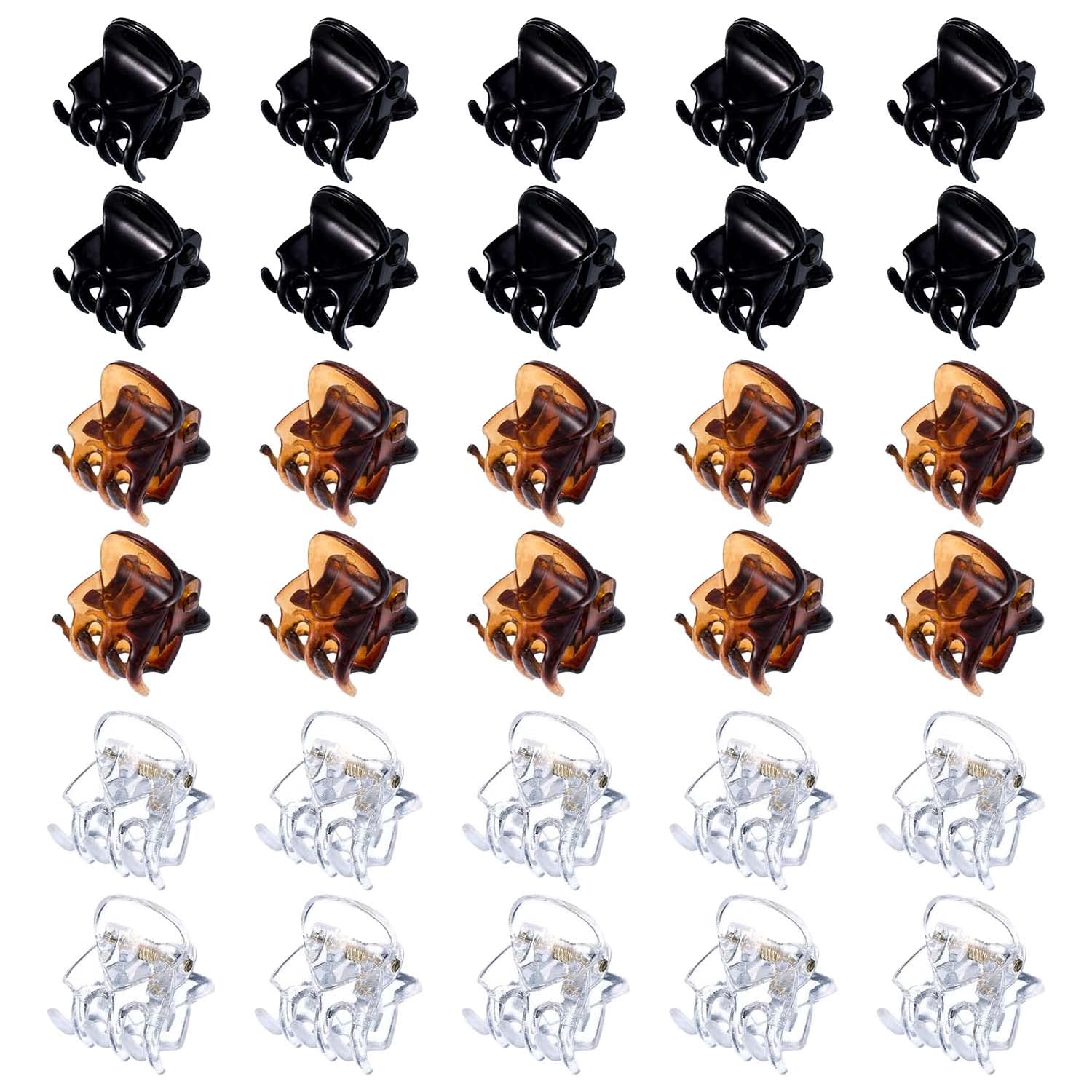 30Pcs Mini Hair Clips, Plastic Hair Claws Small Hair Claw Clips Clamps Non Slip Hair Claws Pins Clamps Hair Accessories for Girls and Women(Black+Brown+Clear)…