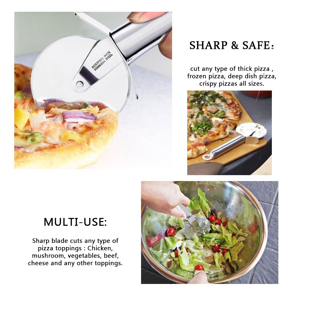 TAFOND Stainless Steel 2.4 inches Sharp Blade Pizza Cutter Wheel Nonstick Pastry Slicer with Sturdy Handle