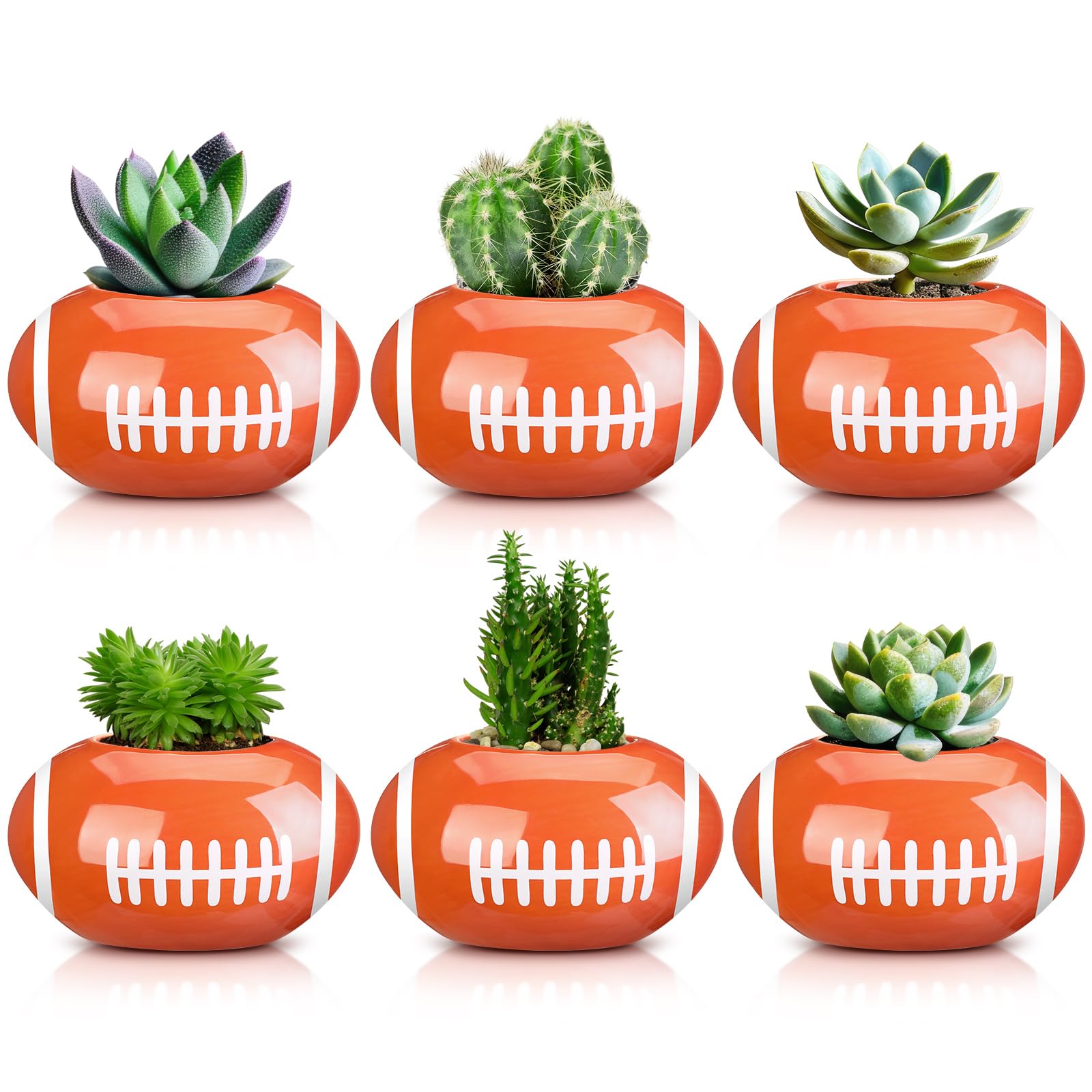 Photo 1 of RimCereal 6 Pcs Football Theme Party Decorations Football Planter with Drainage for Sports Themed Party Favor Home Office Table Decorations