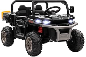 Aosom 2-Seater Ride on Car, 12V 7AH Kids UTV, Ride on Dump Truck with Electric Dump Bed and Shovel, Remote Control, 4 Spring 