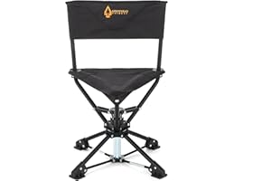 ARROWHEAD OUTDOOR 360° Degree Swivel Hunting Chair Stool Seat, Perfect for Blinds, No Sink Feet, Supports up to 450lbs, Carrying Case, Steel Frame, Fishing, High-Grade 600D Canvas, USA-Based Support