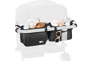 ZZM Double Stroller Organizer with 2 Cooler Pockets,Compatible for Bob Duallie, Jeep and Baby Jogger City Mini GT2, Double Baby Stroller Accessories, Parent Console Double Jogging Stroller Organizer