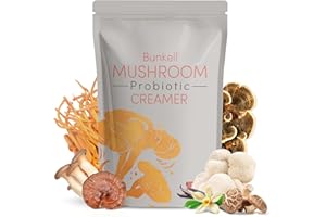 Bunkell Mushroom Coffee Creamer, Adaptogenic 6 Mushrooms with Lion's Mane, Reishi, Cordyceps, Shiitake, King Trumpet, Turkey Tail, Probiotics Creamer for Energy, Focus & Digestion Support, 30 Servings