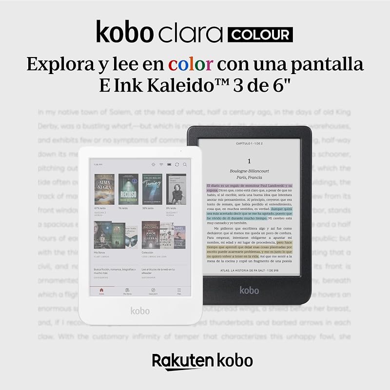 Clara Colour - Lector electrónico a Color | Pantalla Kaleido 3 de 6 Pulgadas sin Reflejos a Color y Tinta | Opción de Modo Oscuro | Resistente al Agua | Audiolibros | 16 GB de Almacenamiento