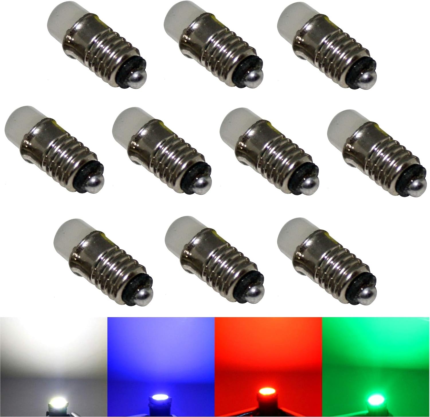 10x LED E5.5 Light Bulb 12 V Cold White Blue Green Red (Cool White) Model Making, 10 Stück (1er Pack)