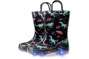 Toddler Rain Boots Kids Light Up Rain Boots for Girls Boys Waterproof Glitter Rainboot with Easy Pull On Handles