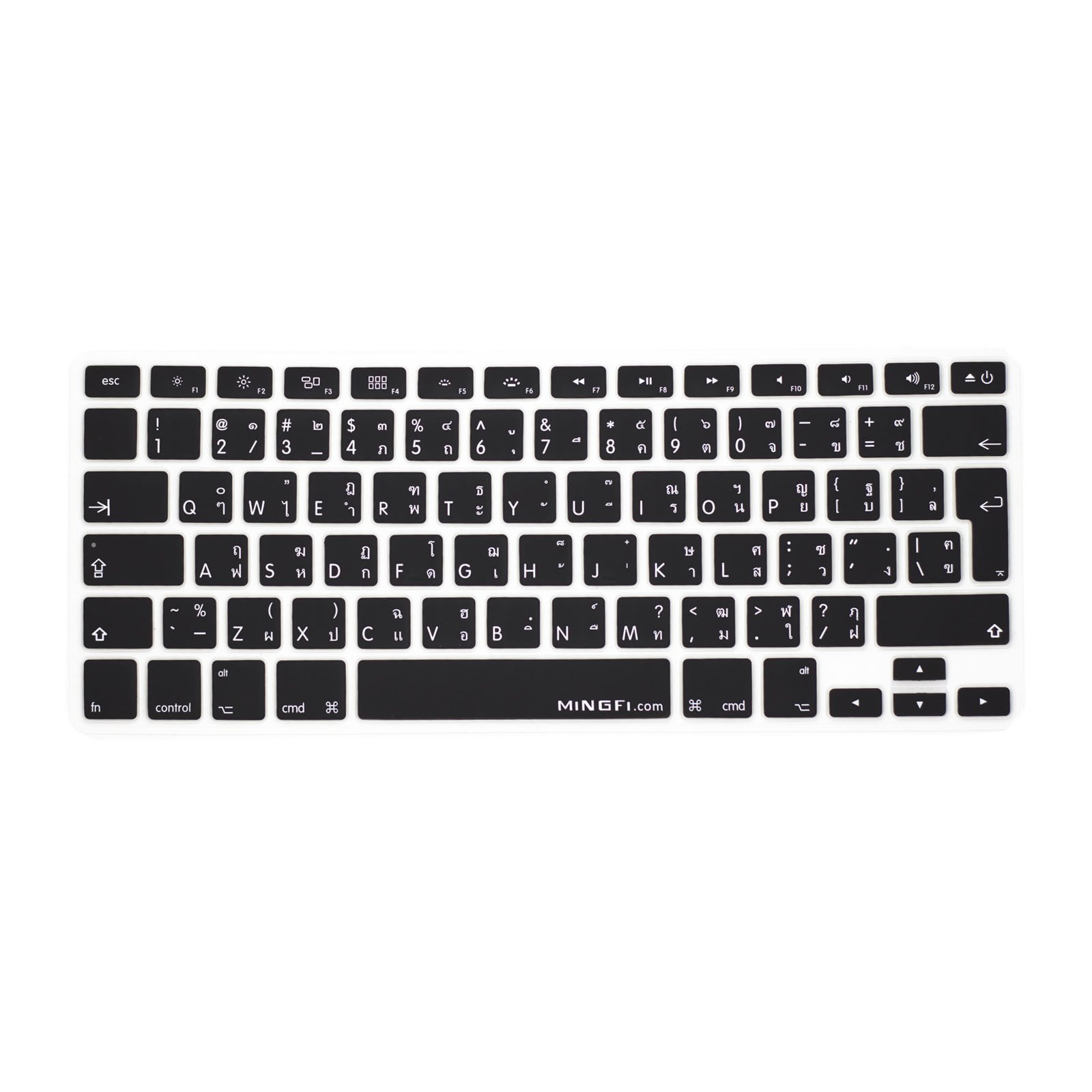 MiNGFi Silicone Thai Keyboard Cover for MacBook Pro 13" A1278 A1425 A1502 (2008–2017), Air 13" A1369 A1466 (2010–2017), Pro 15" A1398 A1286 (2008–2015), Pro 17" A1297 (2011) EU/ISO Layout - Black