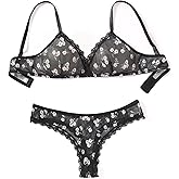 Avidlove Wireless Lace Lingerie Set Floral Print Bra and Panty Sets Cute Naughty Outfits