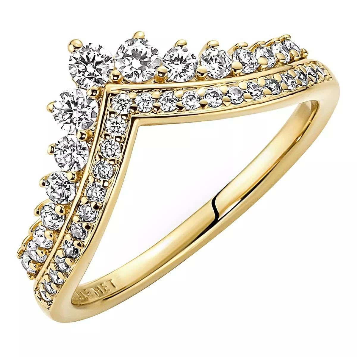 Pandora Timeless Tiara wishbone 14k gold-plated ring with clear cubic zirconia, 58