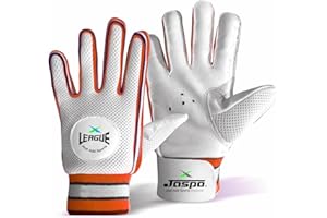 jaspo League Cricket Batting Gloves 1 Pair-Suitable For Beginner Players For Adult Senior Age Group Color White Orange Size M- For Soft Ball Only, Nylonleather