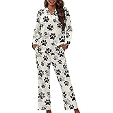 Irisjudy Womens Two-piece Sleepwear Long Sleeve Pj Set, Floral Casual Loungewear Soft Button Down Pajamas Set with Pockets