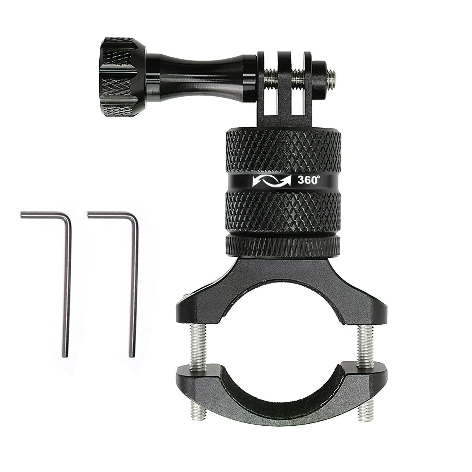Bike Handlebar Mount for Action Cameras, Metal Bicycle Holder, 360 Degree Rotation Rack Cradle, Compatible with GoPro Hero 12 11 10 9 8, Insta-360 X3 X2 Go 3, Aluminum Motorcycle Rearview Mirror Mount