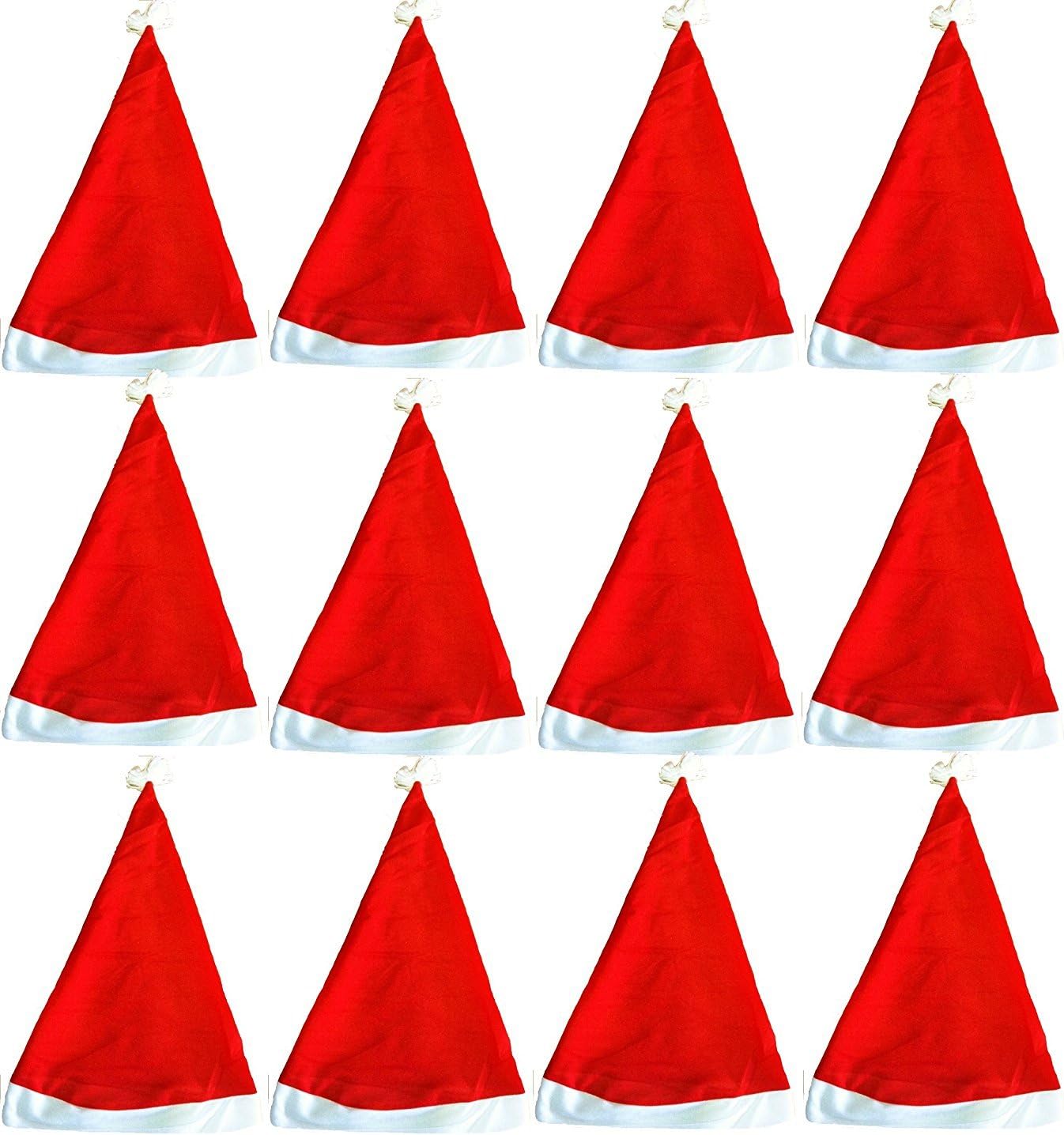 Pack of 12 Traditional Red&White Christmas Santa Claus' Cap Xmas Hat for Adults and Children