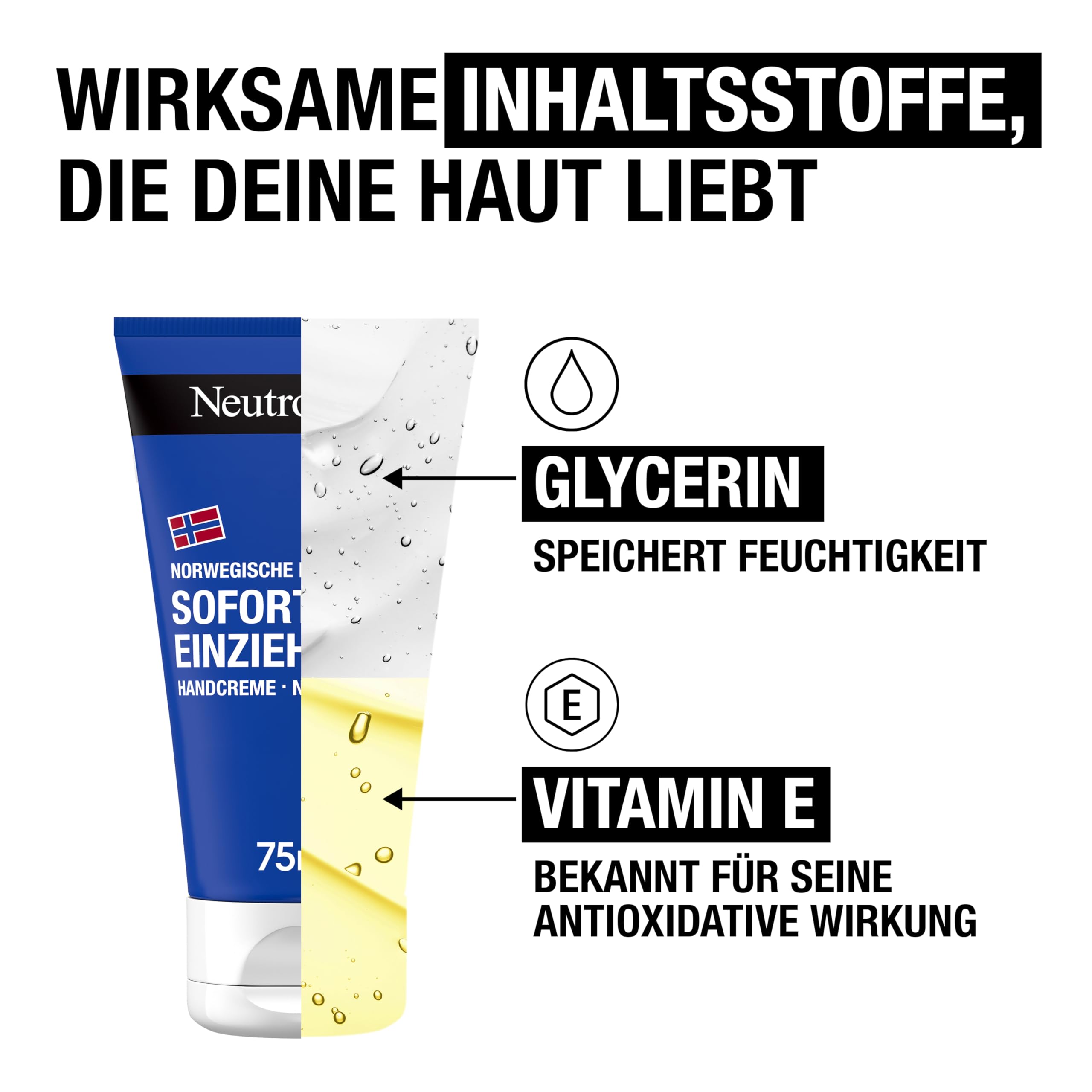 Neutrogena Sofort einziehende Handcreme, leichte und nicht fettende Feuchtigkeitscreme mit Glycerin + Vitamin E bei trockenen, rissigen Händen 75 ml 4