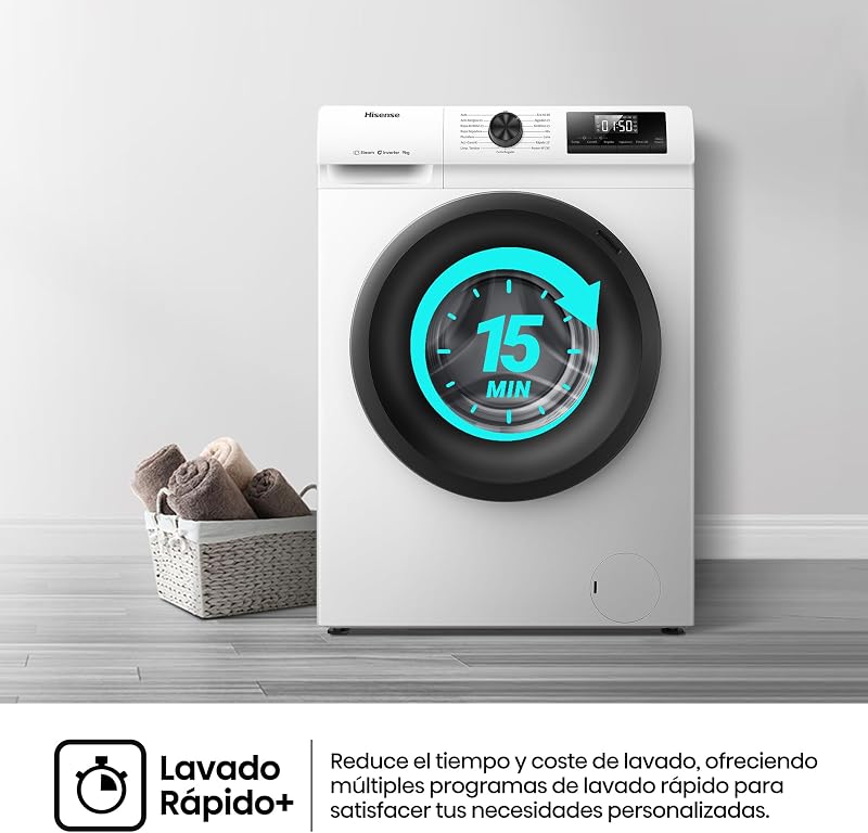 WF1Q9041BW - Lavadora, Class A, 9Kg, 1400 rpm, Alto 84.5cm x Ancho 59.5cm, Color Blanco, Función Vapor 99,9%, Lavado Rápido+, Lavado Automático, Finalización Diferida, Tecnología Inverter