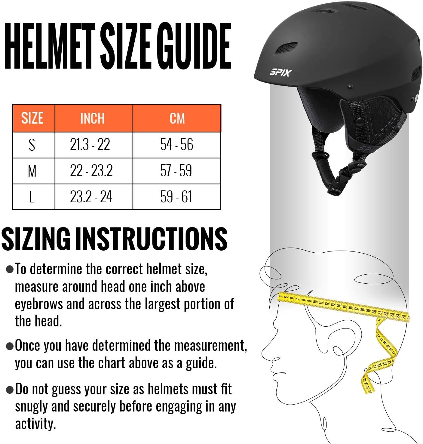 SPIX Ski Helmet Snowboard Helmet - ASTM Safety Certified Size Adjustable for Adults Youth Men and Women: Sports & Outdoors