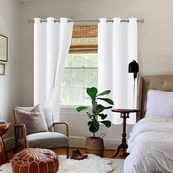 BGMENT WHITE BLACKOUT CURTAINS FOR BEDROOM 63 INCH LENGTH 2 PANELS SET, THERMAL INSULATED BEDROOM CURTAINS SOUNDPROOF ROOM DARKENING WINDOW CURTAIN DRAPES, EACH GROMMET CURTAINS 42 INCH WIDE