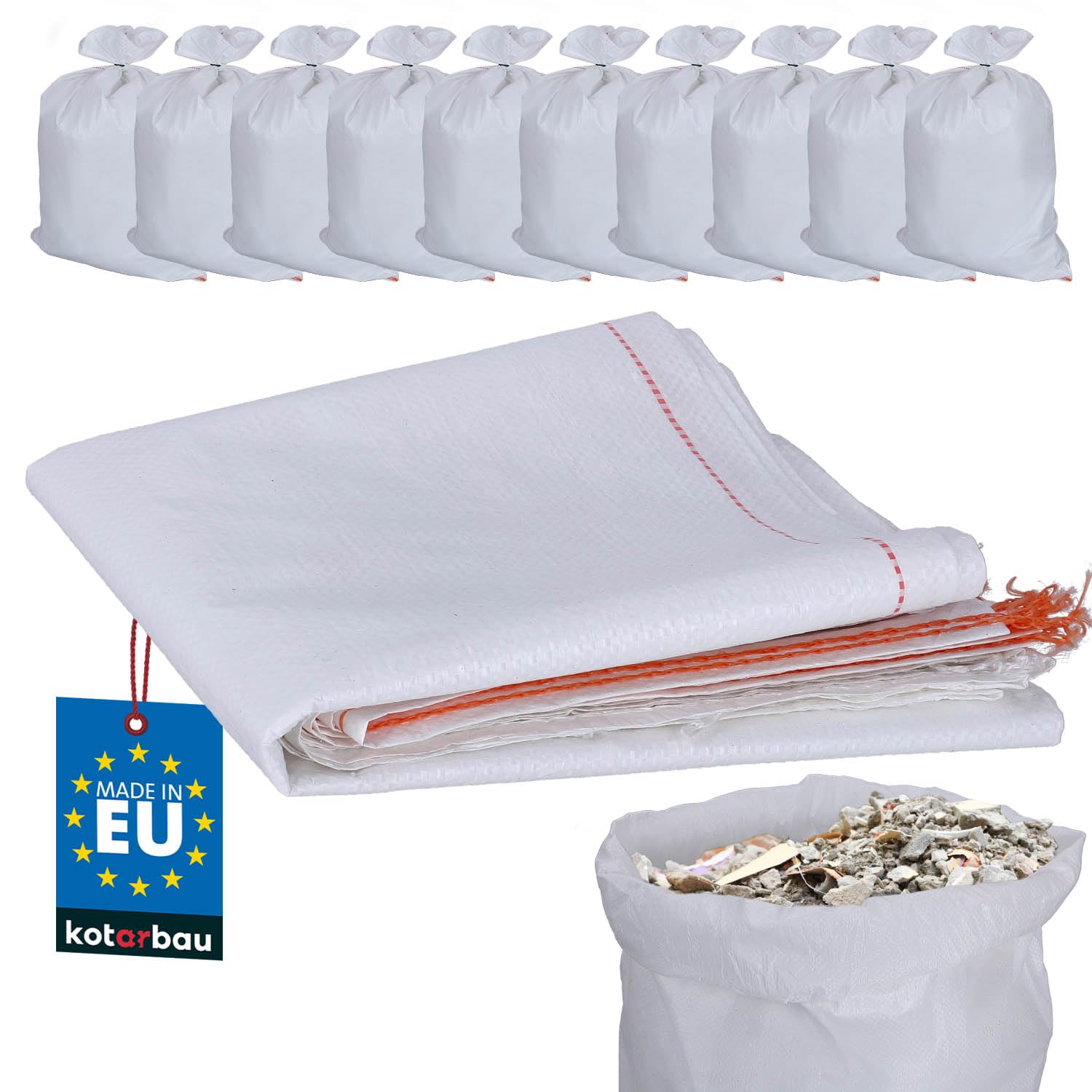 KOTARBAU® Set of 10 Polypropylene Fabric Bags 50 x 80 cm 30 kg Heavy Duty Fabric Bag White