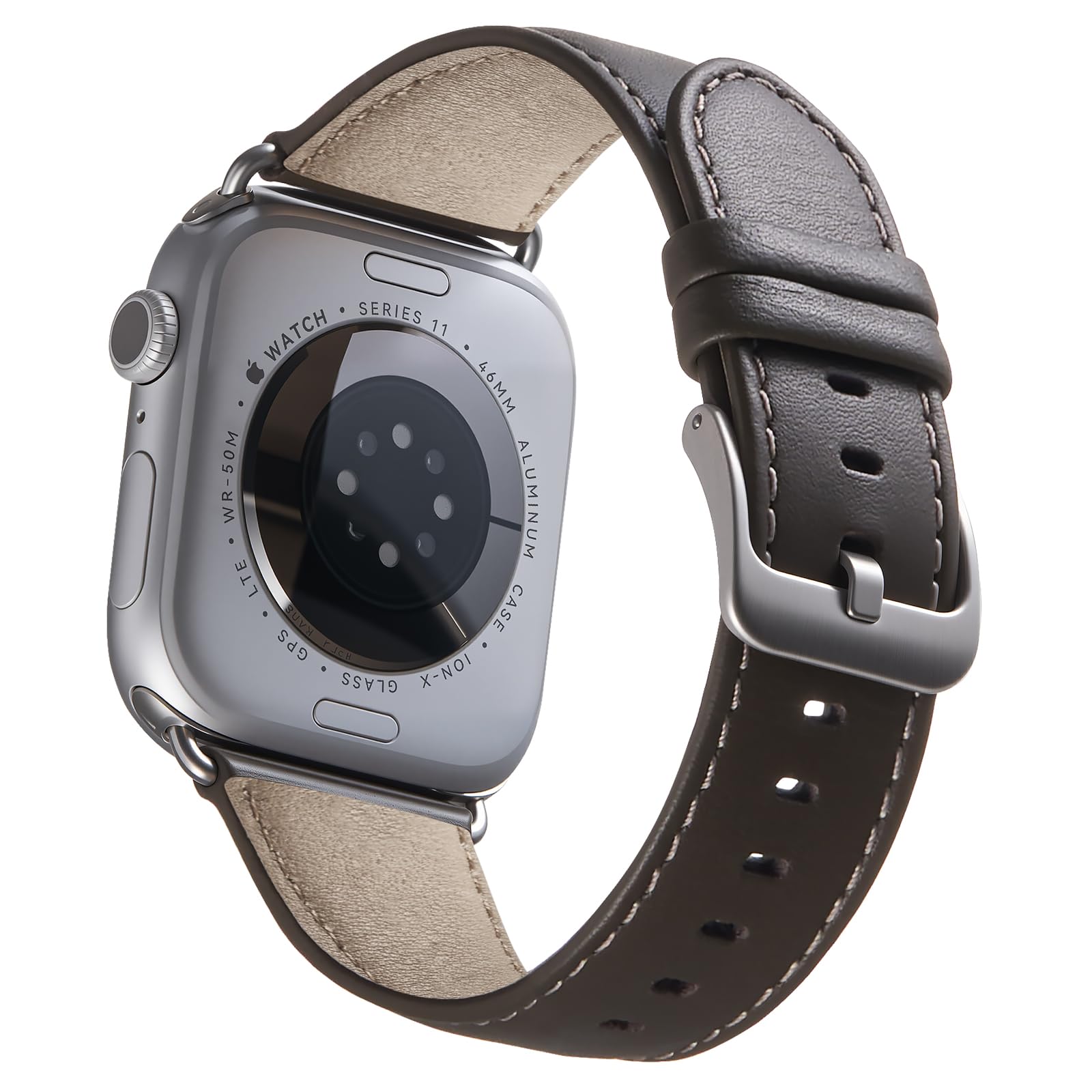 BESTSURE Leather Band Compatible with Apple Watch for Men and Women, Classic Genuine Leather Watch Strap, Fits Ultra/SE/Series 11–3(49/46/45/44/42mm), Dark Gray