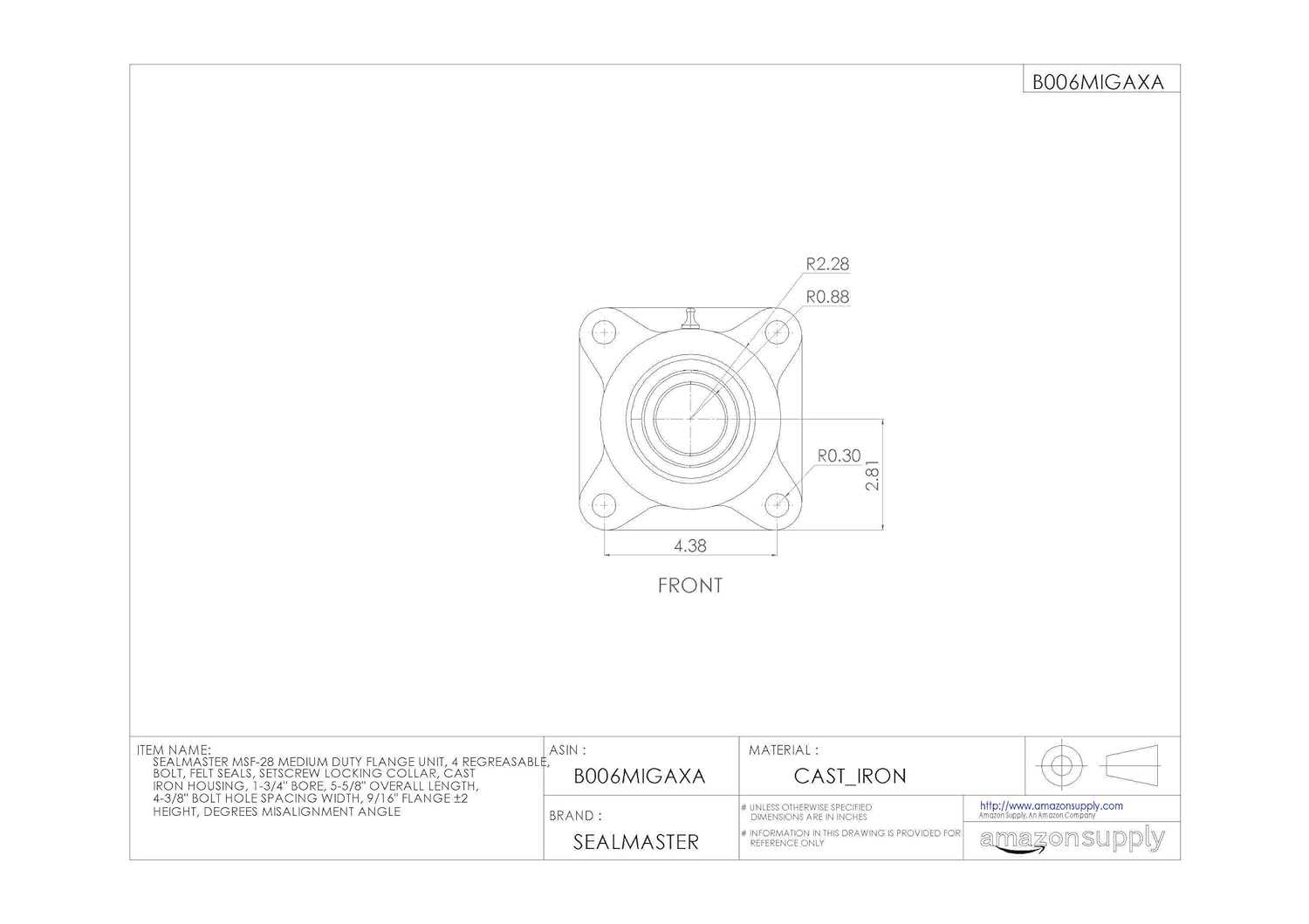 Felt Seals 4 Bolt Sealmaster MSF28 Medium Duty Flange Unit 55/8