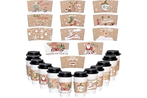 24 Packs Christmas Santa Coffee Cups Sleeves, Disposable Hot Chocolate Cocoa Cup Sleeves for 12oz 16oz Hot Drinks & Cold Beve