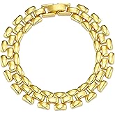 SNGIA Chunky 18K Gold Plated Rolo Link Chain Textured Ribbed Infinity Paperclip Chain Bracelet For Women by SNGIA, Dainty Simple Trendy Stackable Layered Patterned Statement Tennis Bangle Jewelry Gifts, Preppy Bohemian Vintage Handmade Unique Exaggerated Cute Chain Friendship Cuff, Summer Beach Everyday Fashion Nickle Free Accessories