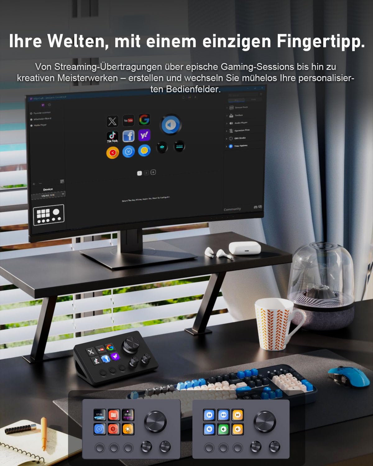 Basicolor N3 Stream Controller Deck mit 6 LCD-Makrotasten, 3 Buttons & 3 Drehreglern – Programmierbare Tastatur für Streaming (YouTube, OBS, Twitch), Kreation, Produktivität (Office) & Gaming (Mac/PC) 4