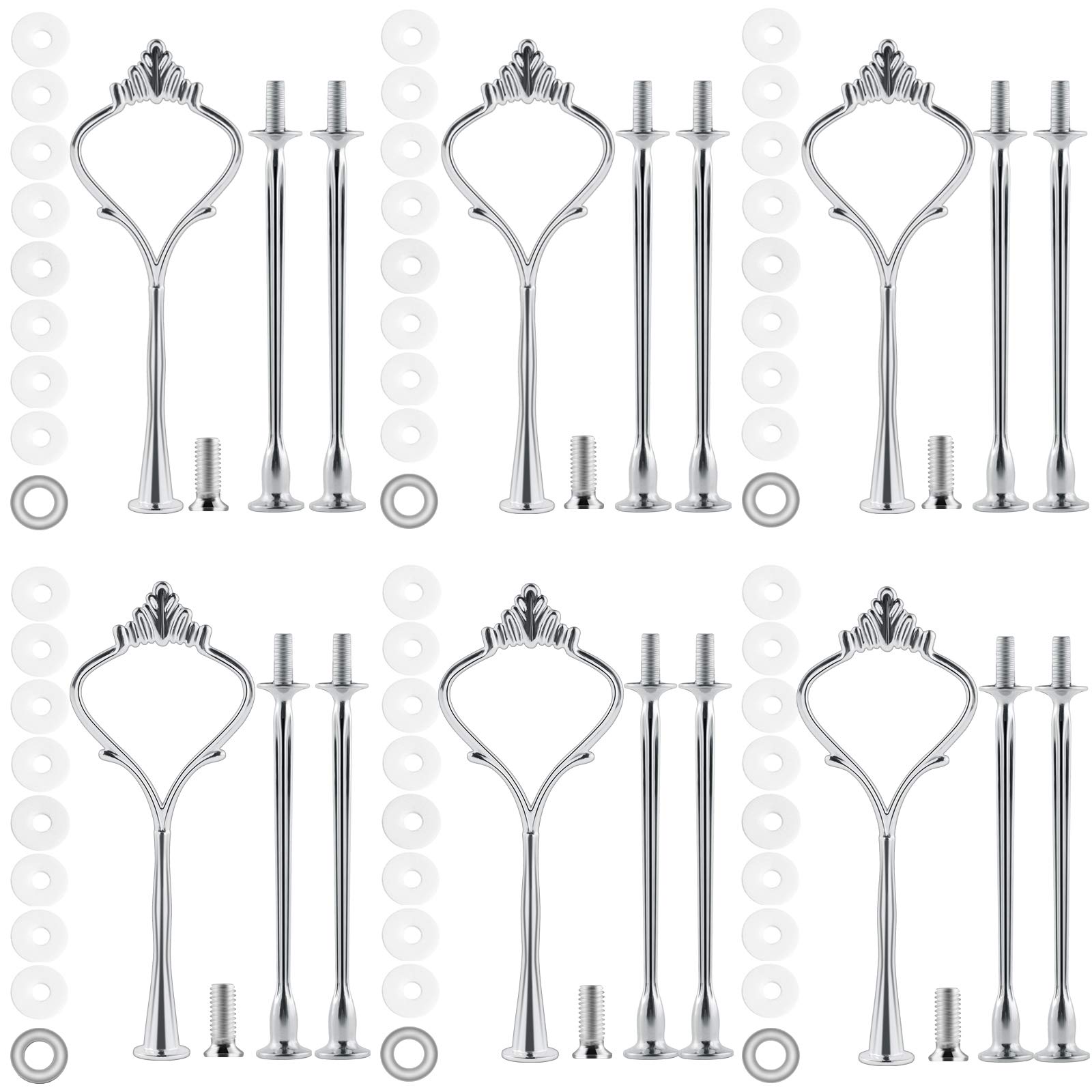 MSDADA 6 Set Cake Stand Fittings Kits, 3 Tiered Tray Hardware for Cake Stand Mold Crown 3 Tier Cake Holder Hardware for Wedding Party Making Resin Cupcake Dessert Platter Serving Stand(Silver)