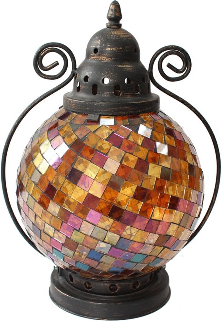 Fjfz Decorative Vintage Partylite Colorful Mosaic Glass Wrought Iron