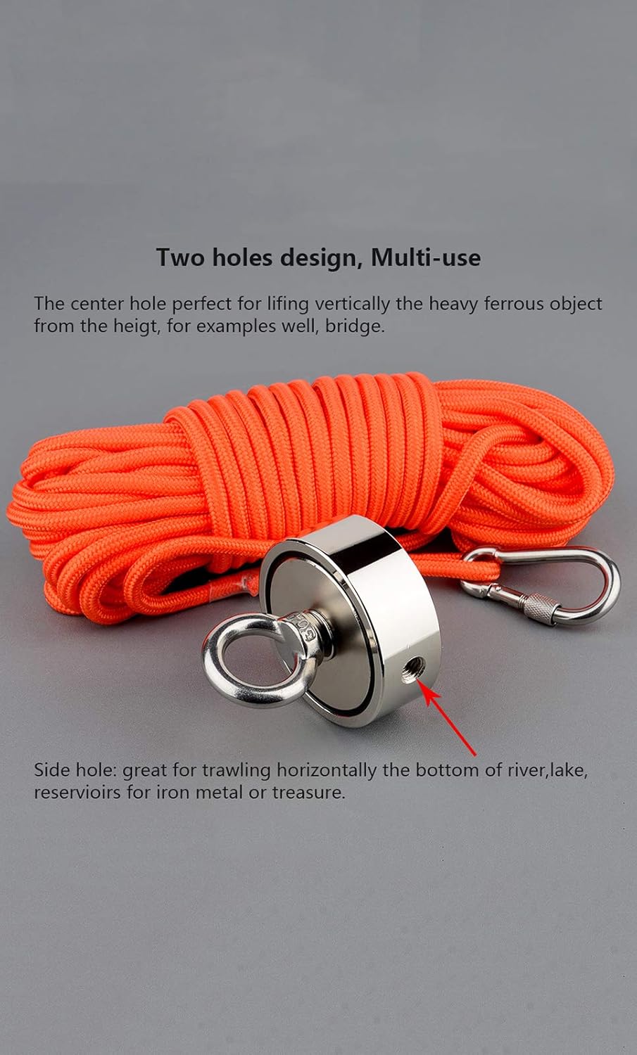 MUTUACTOR Super Powerful Neodymium Fishing Magnet Double sided combined 600kg Pull-Force with M10 eye bolts,Strong Magnet With 15M High tensile Robust Rope - Image 5