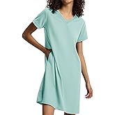 SIORO Nightgowns for Women Short Sleeve Sleep Shirt V Neck Nightshirt Summer Waffle Sleepwear Comfy Sleep Dress with Pockets