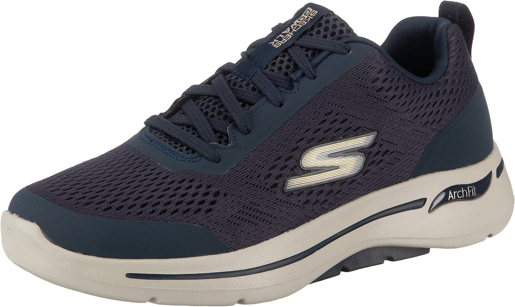 Skechers Men's Go Walk Arch Fit Idyllic Sneaker, Navy/Gold, 12.5 Image