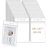 250 Pack Name ID Badge Holder-Plastic Badge Holder for Lanyard, Vertical Extra Thick 3.9" x 2.7" Waterproof Name tag Holder for School/Office/Hospital/Exhibition/Party/Cards Credit Card