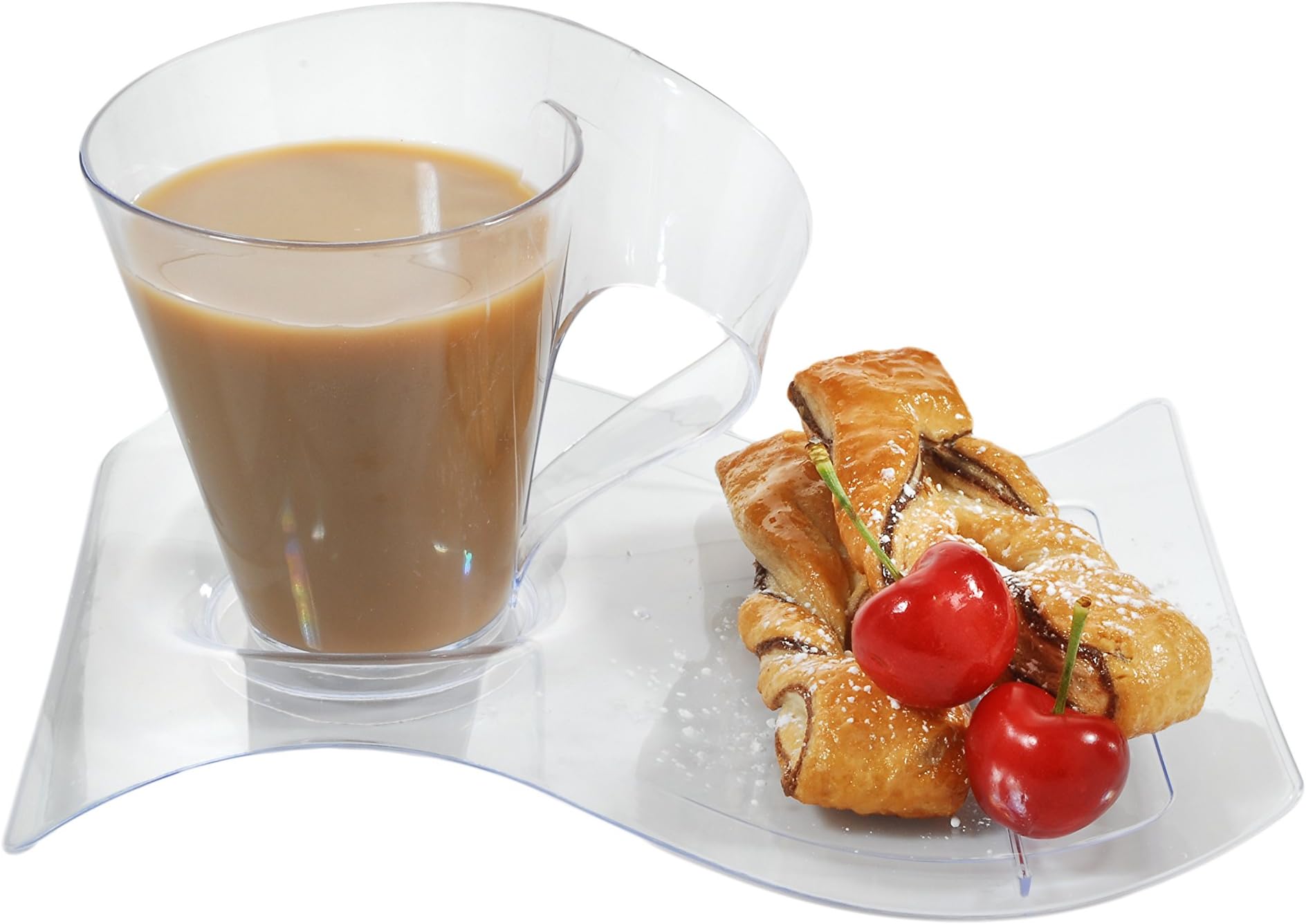 Modern-style Plastic Coffee Cups/Mugs and Saucers, set of 4 (8 ounce, Clear)