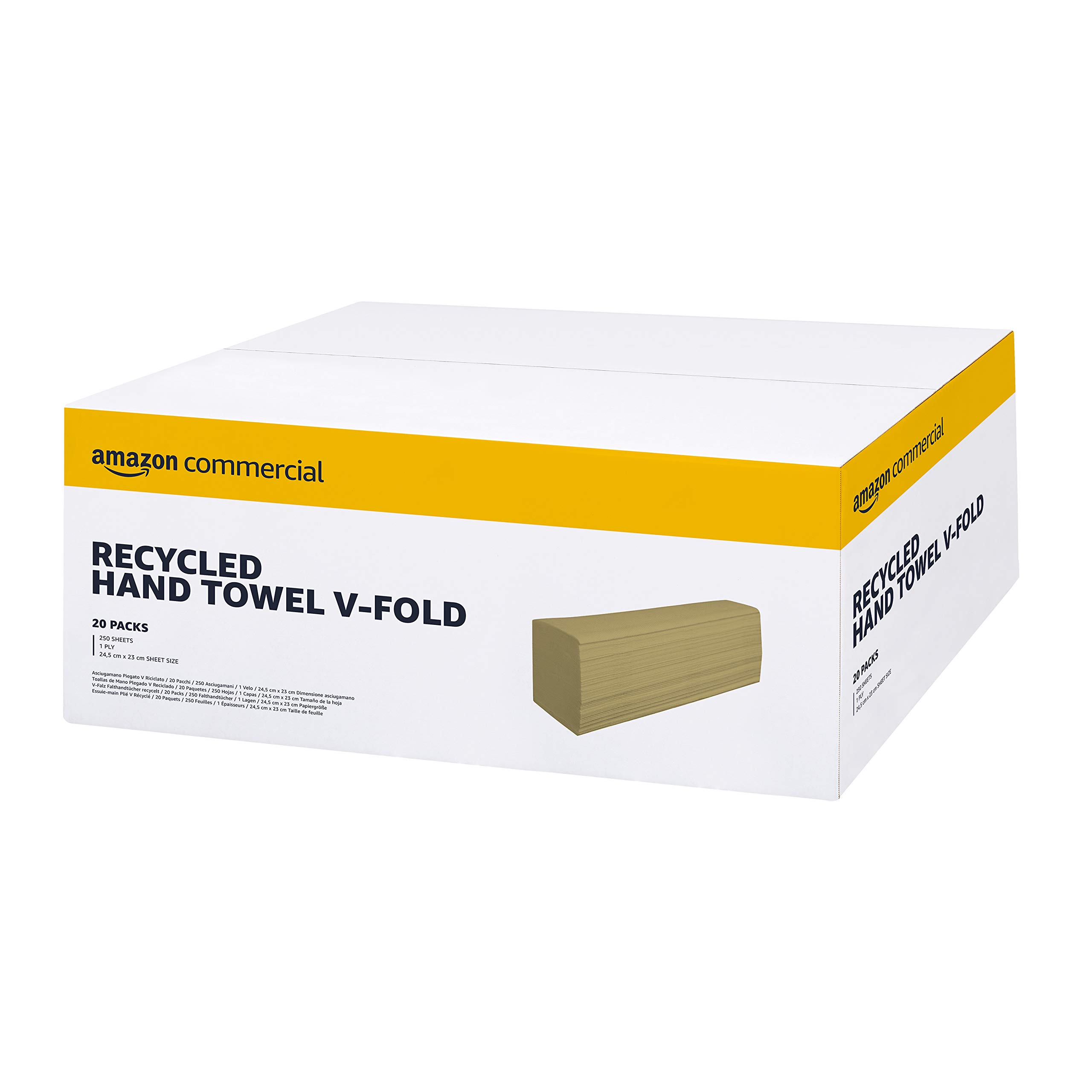 AmazonCommercial Singlefold (V-Fold / ZZ-Fold) Paper Hand Towels, 1-ply Recycled, 5000 Sheets (20 packs of 250), Sheet Size: 24.5 x 23 cm, H3 Dispenser Compatible