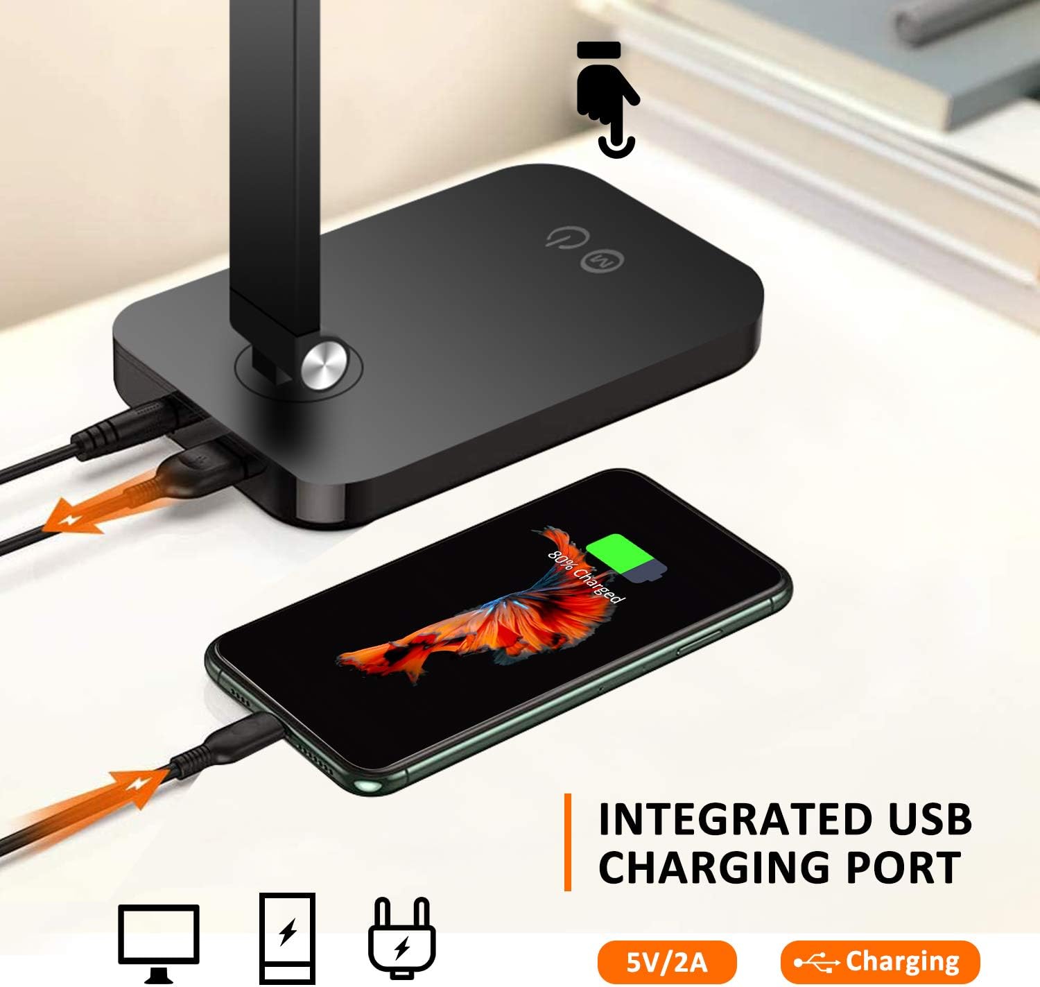 LED Desk Lamp, BEACON Desk Lamp with USB Charging Port, 5 Lighting Modes with 3 Brightness Levels, Memory Function, Eye-Caring Office Foldable Lamp, Touch Control, Black: Home Improvement