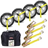 Autofonder Adjustable Vehicle Tie Down Kit with Flat Hook Heavy Duty-Break Strength 10,000 lbs-Working Load 3333 lbs-2" x 10' Lasso Ratchet Straps for Car, Truck, UTV(Classic Yellow)