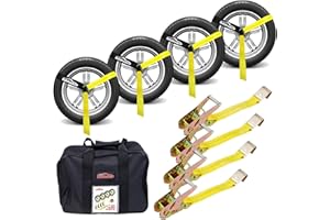 Autofonder Adjustable Vehicle Tie Down Kit with Flat Hook Heavy Duty-Break Strength 10,000 lbs-Working Load 3333 lbs-2" x 10' Lasso Ratchet Straps for Car, Truck, UTV(Classic Yellow)