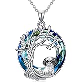 TOUPOP Tree of Life Dog Necklace 925 Sterling Silver Crystal Pet Jewelry Dog Lovers Gifts for Women
