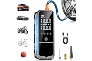 KZKB Tire Inflator Portable Air Compressor, Portable Air Pump with Tire Gauge Pressure & LED Light Air Pump for Car Tires Portable Tire Inflator for Car Cordless Bike Pump for Car (Black)