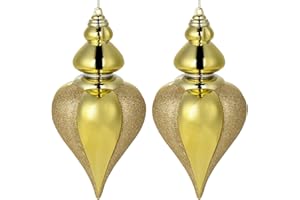 DILATATA 2 Pcs 9" Large Shatterproof Finial Drop Ornaments - Gold Christmas Big Ornaments Hanging Ball for Holiday Decorations